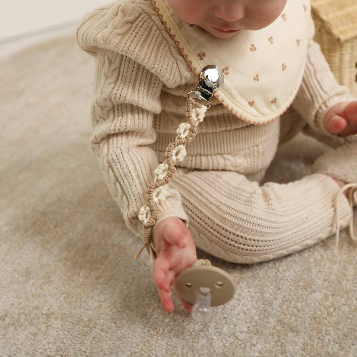 Lily Pacifier Clip - Saddle