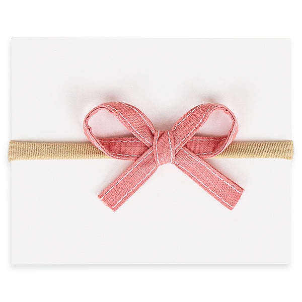 Mini Ribbon Bow Headbands - Peony Pink