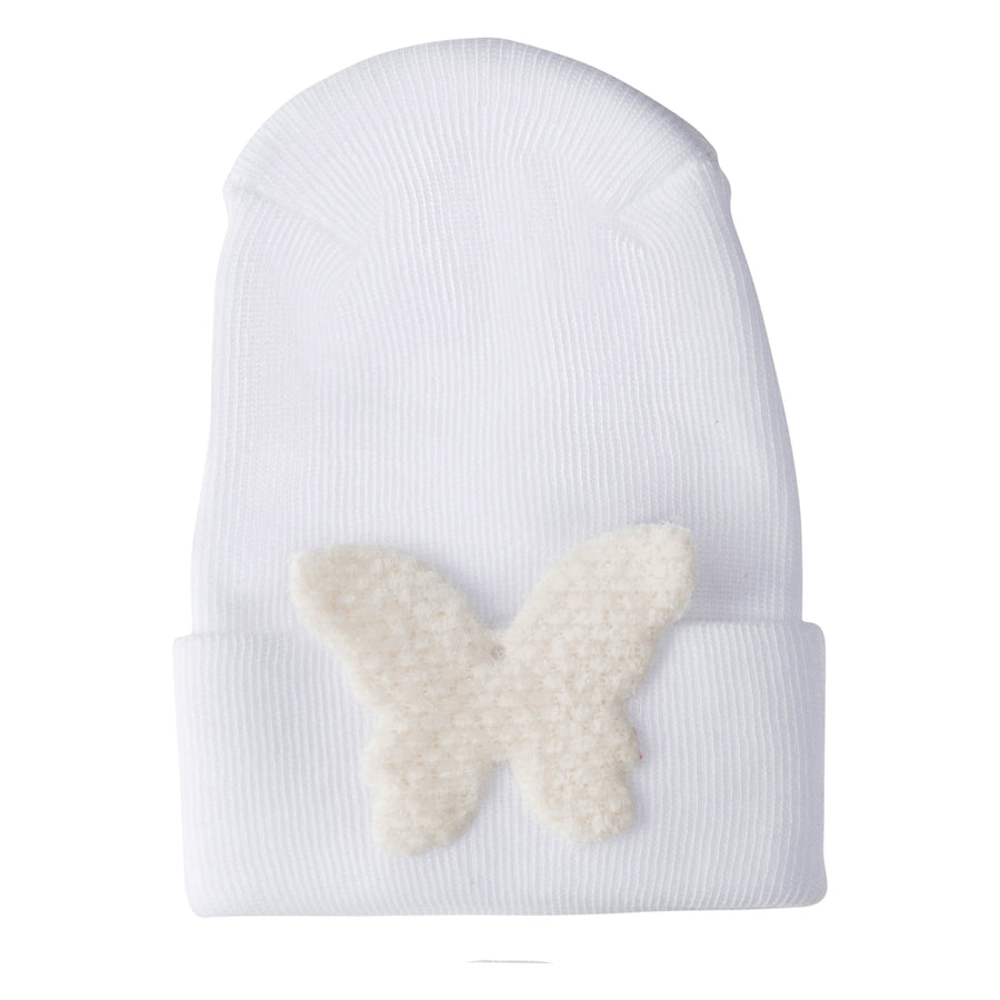 Hospital Hat - Fuzzy Ivory Butterfly