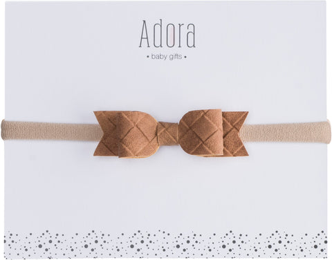 Mini Suede Bow Headband - Luggage