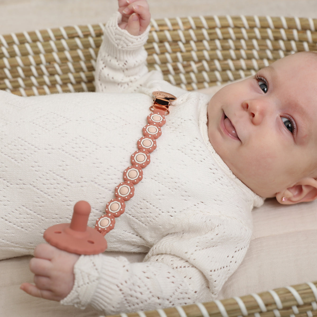 Poppy Pacifier Clip - Rosewood
