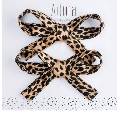 Ribbon Bow Set - Tan Leopard